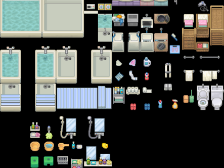 像素RPG游戏浴室厕所洗手间场景物品素材