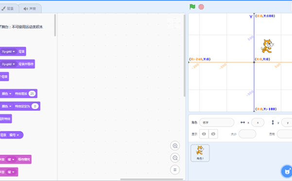 scratch舞台区大小是多少，scratch舞台坐标x轴y轴划分