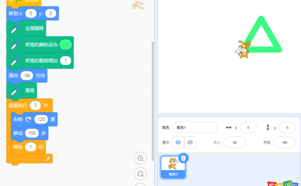 scratch画三角形,绘制三角形的编程步骤